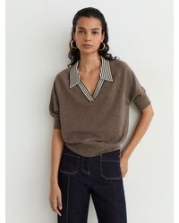 Reiss - Wool Open-Collar Short-Sleeve Polo Shirt - Lyst