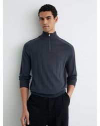 Reiss - Findlay - Airforce Blue Wool Wide-rib Half-zip Jumper, Xl - Lyst