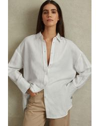 Reiss - Sian - White Relaxed Fit Lyocell Linen Button Through Shirt - Lyst