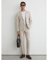 Reiss - Linen-Cotton Check Tailored-Fit Trousers - Lyst