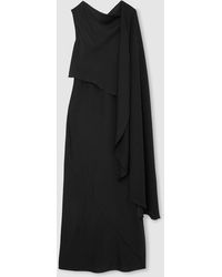 michelle satin tuck detail cape midi dress in champagne neutral REISS Michelle Drape Occasion Midi Dress