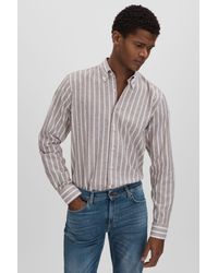 Oscar Jacobson - Oscar Cotton-linen Striped Shirt - Lyst