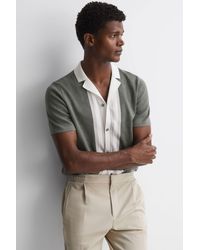 Reiss - Durban - Sage Cotton Knitted Cuban Collar Shirt - Lyst