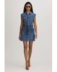 PAIGE - Belted Denim Mini Dress - Lyst