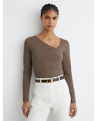 Reiss - Stretch-Cotton Asymmetric-Neck Top - Lyst