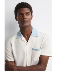 Reiss - Troon - Ecru/blue Troon Slim Fit Cuban Collar Contrast Shirt - Lyst