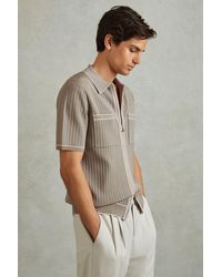 Reiss - Christophe - Stone Ribbed Dual Zip-front Shirt, S - Lyst