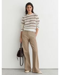 Reiss - Taupe Neutral Cotton-Blend Open-Knit Stripe Jumper - Lyst