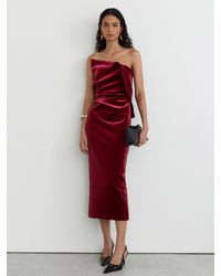 Reiss - Velvet Structured Strapless Midi Dress - Lyst