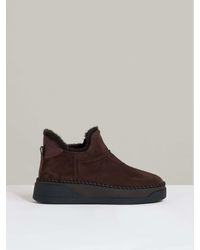 Reiss - Sylvie Chocolate Shearling-Lined Suede Ankle Boots - Lyst