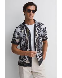 Reiss - Delphi - Black Multi Linen Floral Cuban Collar Shirt - Lyst