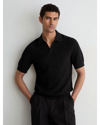 Reiss - Cotton-Blend Basket-Stitch Open-Collar Polo Shirt - Lyst