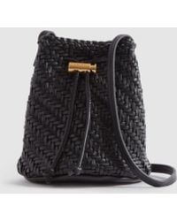 Reiss - Berti - Black Woven Leather Bucket Bag, - Lyst