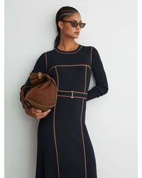 Reiss - Camel Colour-Block Knitted Midi Dress - Lyst