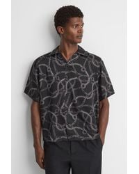 Reiss - Quest - Black Chain Print Cuban Collar Shirt - Lyst