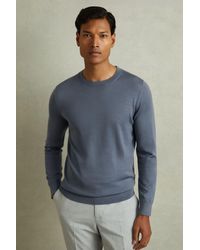 Reiss - Wessex - Airforce Blue Merino Wool Crew Neck Jumper, Xl - Lyst