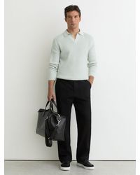 Reiss - Dunbar - Soft Sage/white Cotton-blend Textured-knit Polo Jumper, S - Lyst