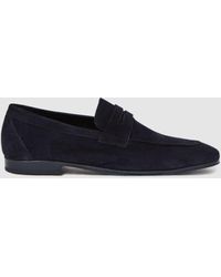 Reiss - Bray - Navy Suede Slip On Loafers - Lyst