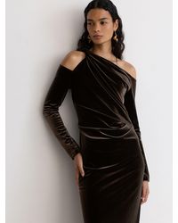 Reiss - Velvet One-Shoulder Draped Midi Dress - Lyst