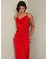 Reiss - Lilah - Orange Satin Cowl Neck Maxi Dress, Us 2 - Lyst