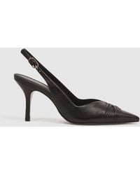Reiss - Delilah - Black Mid Heel Leather Sling Back Court Shoes, Us 8.5 - Lyst