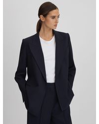 Reiss - Willow - Navy Wool Blend Single Breasted Pinstripe Blazer, Us 12 - Lyst