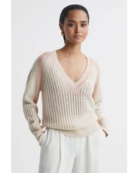 Reiss - Vale - Cream/nude Wool Blend Knitted V-neck Jumper - Lyst