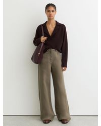 Reiss - Carmen - Khaki Green Lyocell-linen Wide-leg Trousers, Us 10 L - Lyst