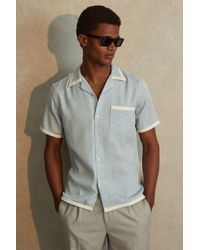 Reiss - Vita - Soft Blue/white Contrast Trim Cuban Collar Shirt - Lyst