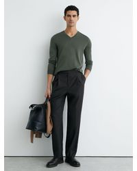 Reiss - Earl - Kale Green Merino Wool V-neck Jumper, M - Lyst