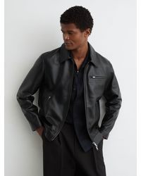 Reiss - Leather Zip-Through Jacket - Lyst