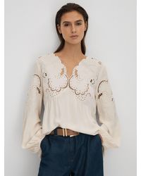 Reiss - Noa - Cream Lace Cut-out Blouse, Us 4 - Lyst