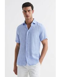 Reiss - Holiday - Soft Blue Slim Fit Linen Button-through Shirt, M - Lyst