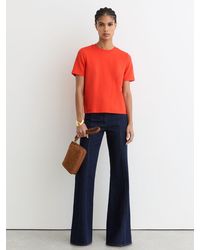 Reiss - Josie - Coral Red Stretch-cotton Ribbed-neck T-shirt, Xs (us 2) - Lyst