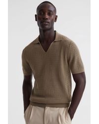 Reiss - Thames - Bronze Slim Fit Knitted Cotton Shirt - Lyst