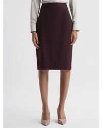 Reiss - Jade - Berry Wool Blend Fitted Midi Skirt, Us 8 - Lyst