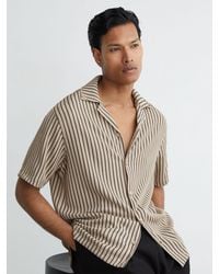 Reiss - Stone & Textured Stripe Cuban-Collar Shirt - Lyst