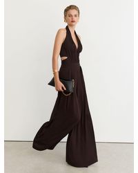 Reiss - Halterneck Pleated Wide-Leg Jumpsuit - Lyst