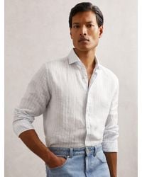 Reiss - Pale & Stripe Linen Striped Cutaway-Collar Shirt Regular-Fit - Lyst