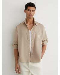 Reiss - Elmore - Light Stone Monogram Embroidered Relaxed Overshirt Stretch-cotton, S - Lyst