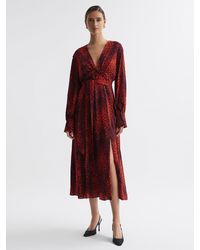 Reiss - Animal Print Blouson Sleeve Midi Dress - Lyst