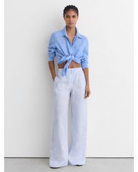 Reiss - Riley - Silver Blue Linen Ladder-embroidery Wide-leg Trousers, Us 8 L - Lyst