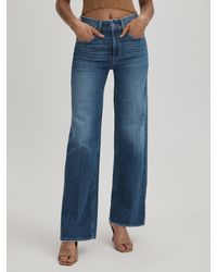 PAIGE - Wide Leg Distressed Jeans, & Camel - Lyst