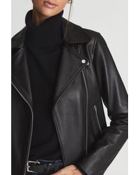 Reiss - Geo - Black Leather Biker Jacket, Us 4 - Lyst