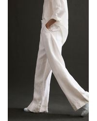 Reiss - Demi - White Petite Linen Wide Leg Garment Dyed Trousers - Lyst