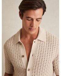 Reiss - Basketweave Knit Button Through Cotton Blend Shirt - Lyst