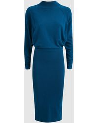 Reiss - Freya - Blue Knitted Long Sleeve Midi Dress - Lyst