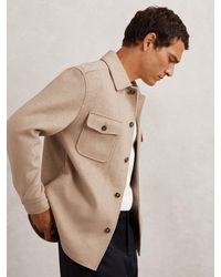 Reiss - Liam - Oatmeal Brown Wool-blend Twin-pocket Overshirt, Medium - Lyst