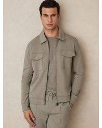 Reiss - Medina - Taupe Premium Interlock Zip-through Overshirt, Small - Lyst