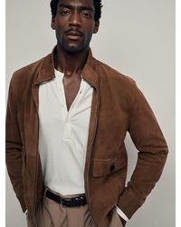 Reiss - Suede Funnel-Neck Bomber Jacket - Lyst